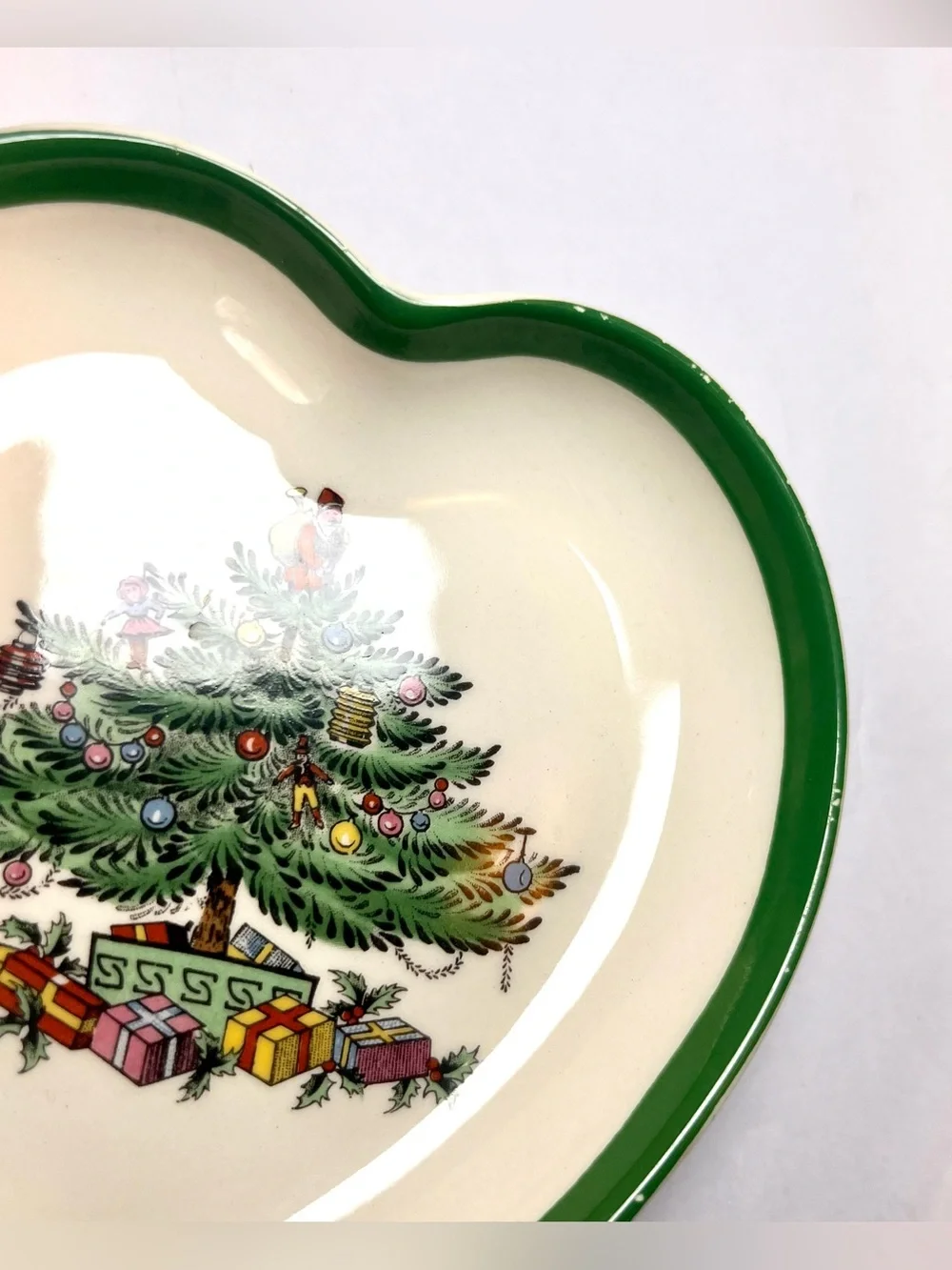 Vintage Spode Heart Shaped Dish Christmas Tree Trinket Jewelry Candy England